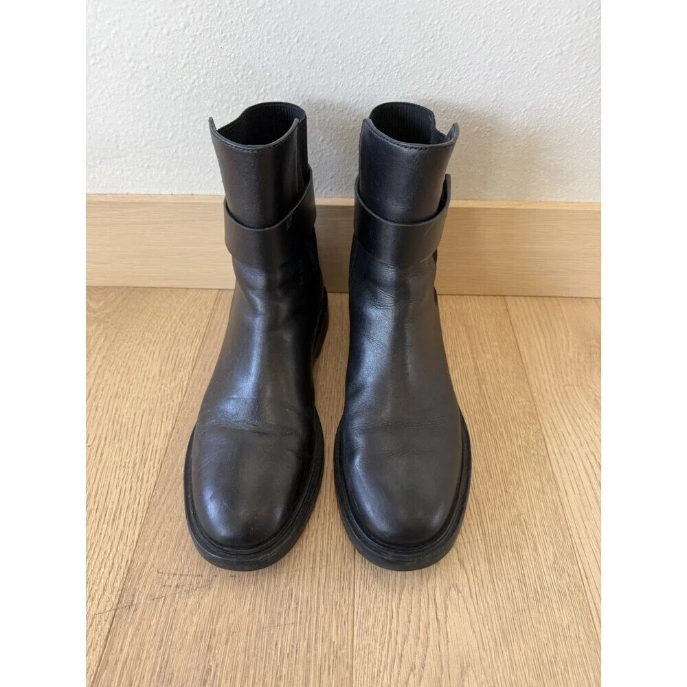 $428 Tory Burch Womens 10 Double T Chelsea Boot Black Ankle Leather Shoes Slip